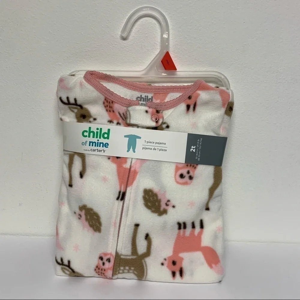 Carter's Child of Mine Girls Size 2T Forest Animals One Piece Footed Pajama NWT